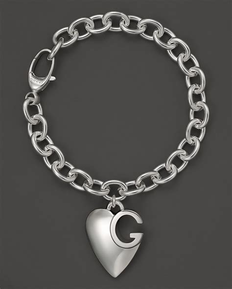 gucci silver bracelet heart|Gucci sterling silver heart bracelet.